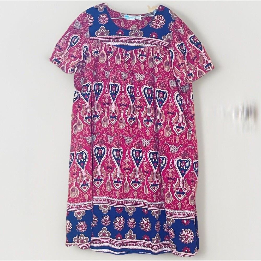 La Cera Dress XL Boho Paisley Midi Cotton Pockets Muumuu Caftan Comfort Casual